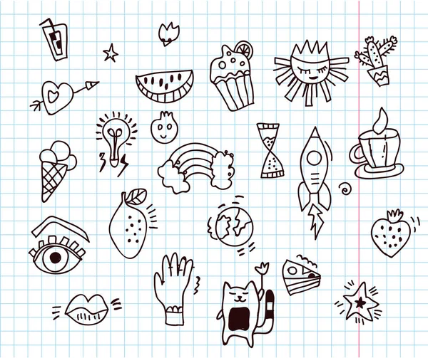 Doodles Divertente Set Nel Blocco Note Illustrazione Vettoriale — Vettoriale Stock