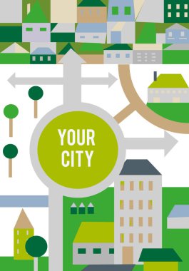 Afiş için şehir arka plan, düz tarzı. Vektör grafik illüstrasyon