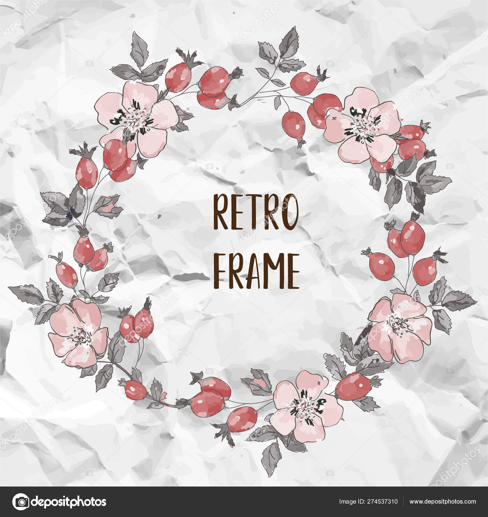 Rosehip retro frame paper texture illustration vector graphic stock Rosehip retro frame paper texture illustration vector graphic stock