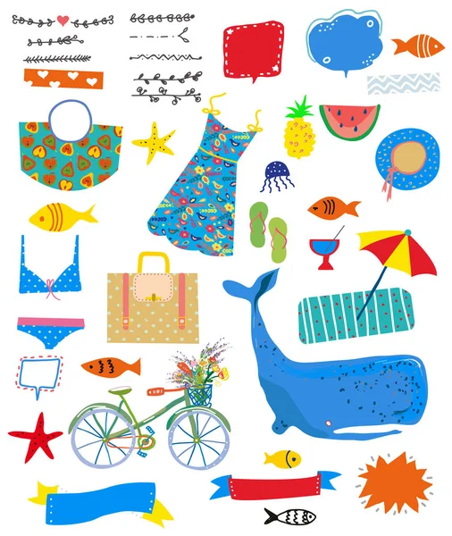 Conjunto Iconos Verano Con Mar Tema Viaje Ilustración Gráfica Vectorial — Vector de stock