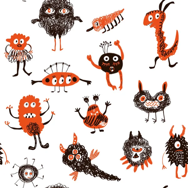 Monsters Funny Seamless Pattern Vector Graphic Illustration — Stock Vector