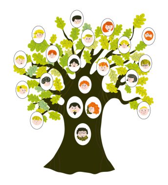 Family tree with relatives portraits for generations. Vector graphic illlustration, cute style clipart