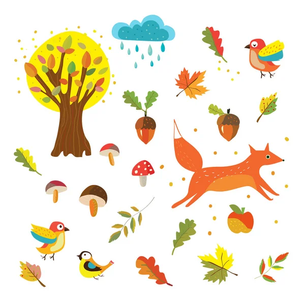 Conjunto Iconos Naturaleza Otoño Lindo Diseño Ilustración Gráfica Vectorial — Archivo Imágenes Vectoriales