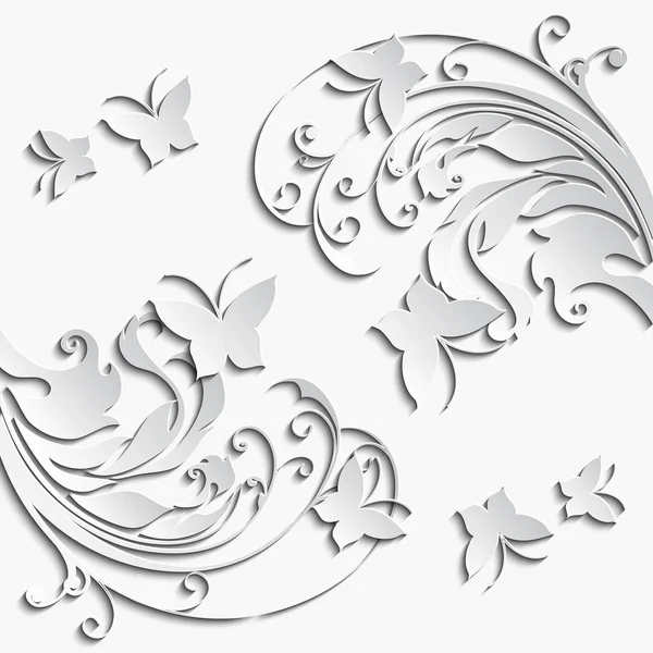 Абстрактный Векторный Фон Бумажными Цветами Бабочки — стоковый вектор
