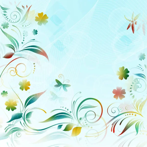 Fondo Floral Abstracto Con Flores Colores Papel Mariposas Ilustración Vectorial — Archivo Imágenes Vectoriales