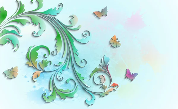 抽象的なフローラル背景紙のカラフルな花と蝶 ベクトル図 — ストックベクタ