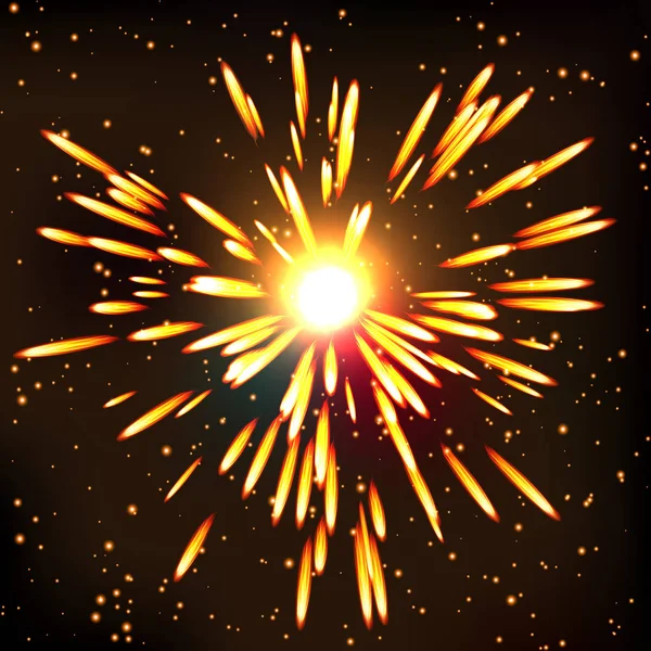 Abstracte Vurige Vuurwerk Explosie Vuurwerk Barsten Van Sparkle Achtergrond Symbool — Stockvector