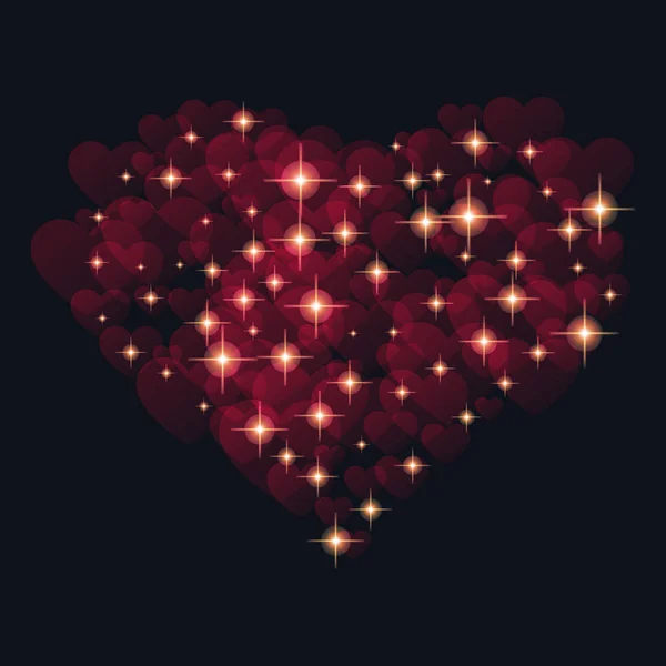 Αφηρημένο Σχέδιο Καρδιά Λαμπερό Αφρώδη Σωματίδια Μαύρο Φόντο Εικονογράφηση Διάνυσμα — Διανυσματικό Αρχείο
