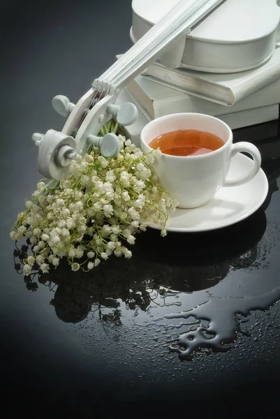 茶和小提琴 — 图库照片