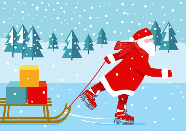 Santa Claus Schaatsen Illustratie — Stockvector