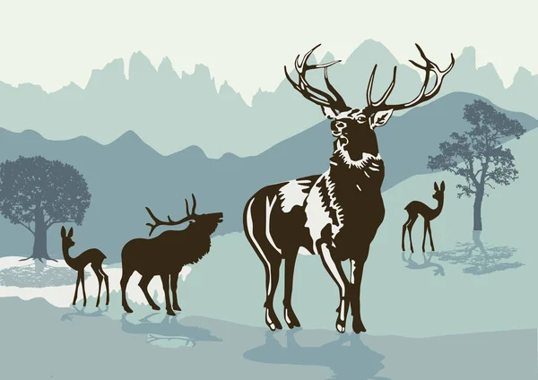 Deers Mountains — Stock Vector