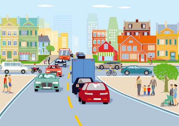 City with traffic illustration