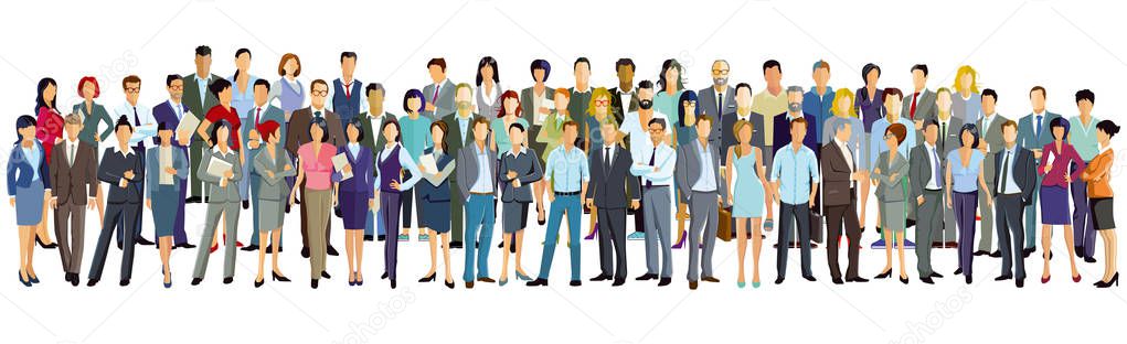 Large group of people on white background.
