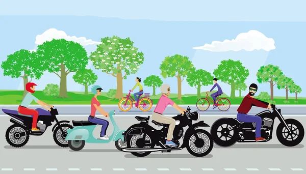 Motorcyklar Scooters Gruppen — Stock vektor