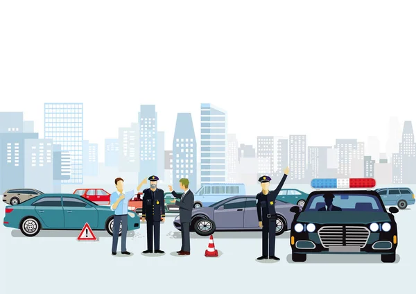 警察と警察の車との交通事故 — ストックベクタ