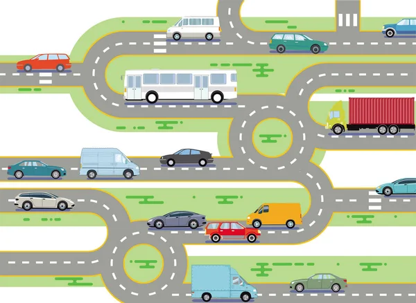 Дорожное Движение Автобусе Автомобилях — стоковый вектор