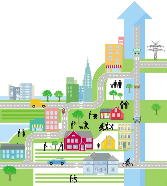 Mappa Della Città Vita Città Illustrazione Vettoriale — Vettoriale Stock