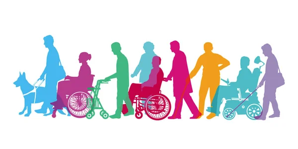 Personnes Handicapées Avec Aides Marche Isolées — Image vectorielle