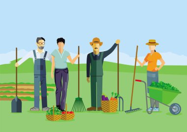 Bahçıvanlar bahçede çalışır.