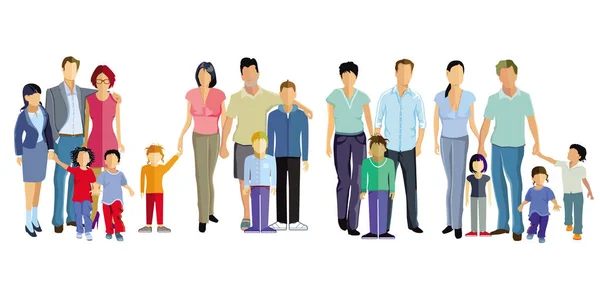 Familles Avec Enfants Parents Amis — Image vectorielle