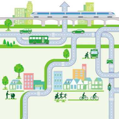 Şehir-Harita, Harita, Şehir, Ulaşım Şekli İllüstrasyon