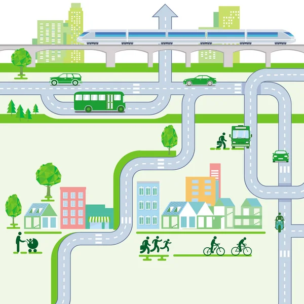 Stadtplan Karte Stadt Verkehrsmittel Illustration — Stockvektor