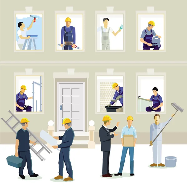 Handwerker Bauen Auf Der Baustelle — Stockvektor
