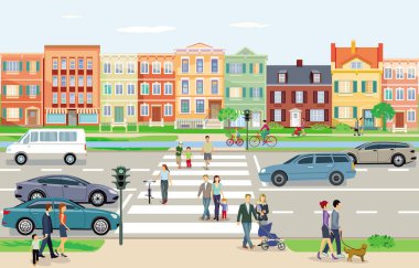 Trafik ve yaya ile küçük kasaba