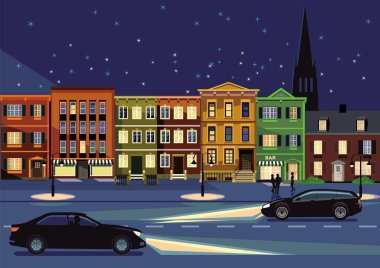 Gece yol trafiği, cityscape aydınlatılmış