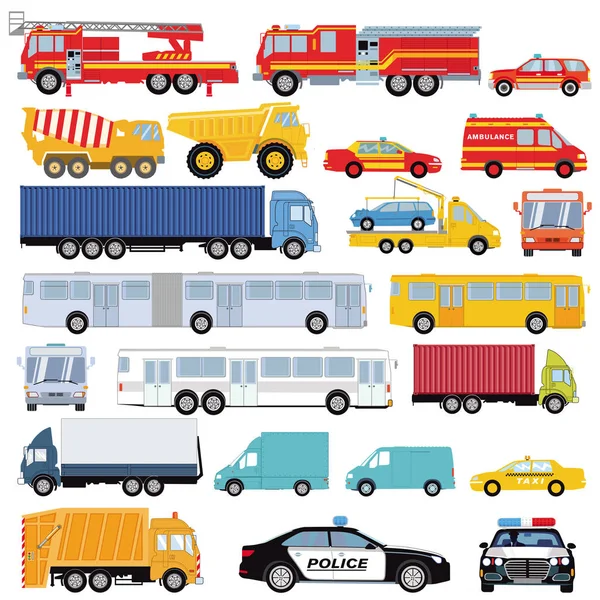 Ομάδα Αυτοκινήτων Φορτηγών Λεωφορείων Και Μεταφορών — Διανυσματικό Αρχείο