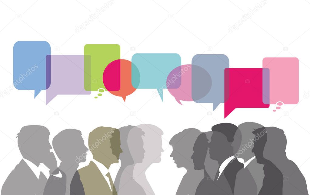 Question and Answer Speech bubbles with group of people, illustration