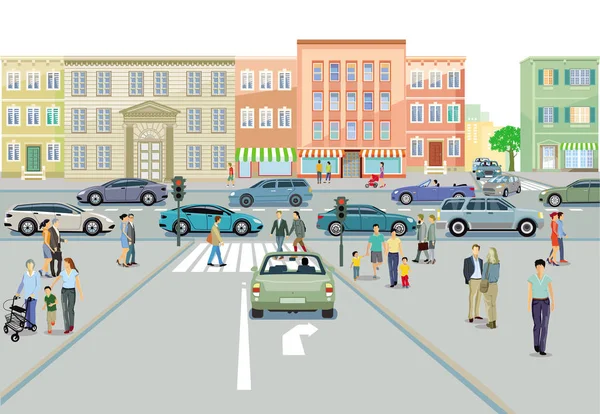 Cidade Com Trânsito Pedestres Calçada — Fotografia de Stock