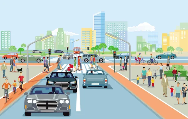 Cidade Com Trânsito Pedestres — Fotografia de Stock