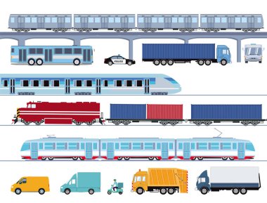 Toplu taşıma otobüs ve tren illüstrasyon