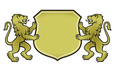İki aslan ile Heraldic arması, vektör illüstrasyon