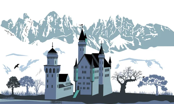 Замок Горным Пейзажем Иллюстрация — стоковое фото