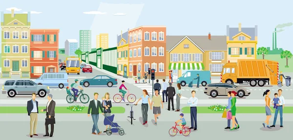 Trafik ve yayalar kaldırımda ile şehri