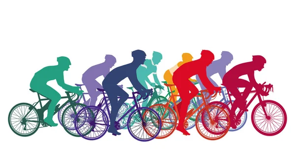 Ciclismo Personas Bicicletas Carreras Grupo Ciclistas — Vector de stock