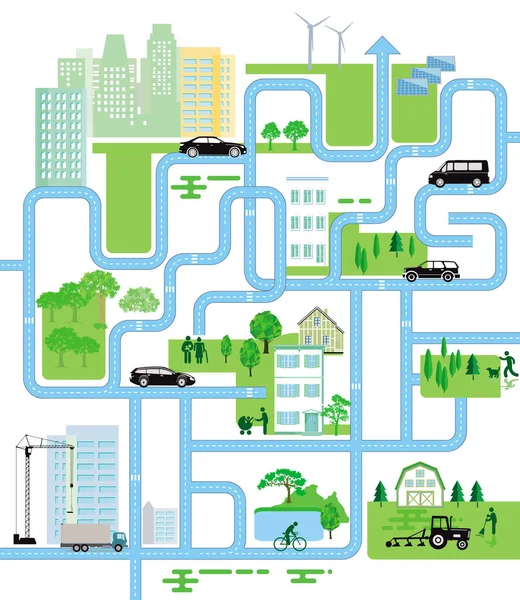 Mapa Ciudad Vida Ciudad Ilustración — Vector de stock