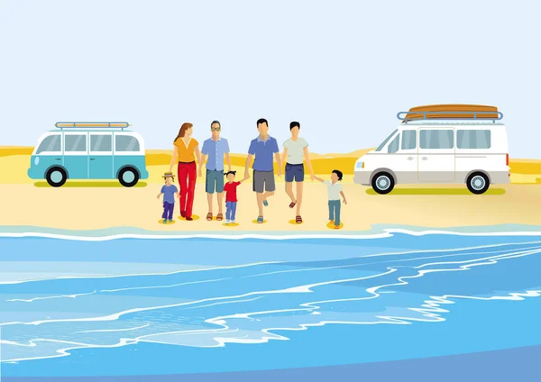 Familias Alegres Grupo Mar — Vector de stock