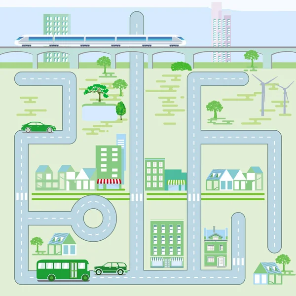 Stadtplan Leben Der Stadt Illustration — Stockvektor