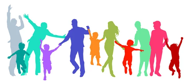 Familles Avec Enfants Parents Amis Amusent — Image vectorielle