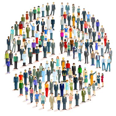 Large group of people in the form of a peace symbol, - vector illustration clipart