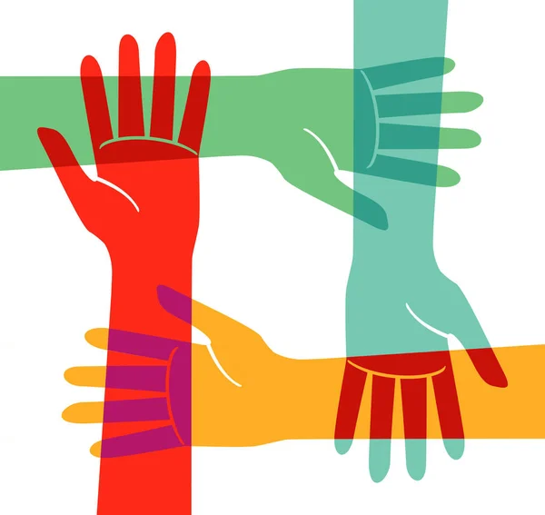 Čtyři Ruce Drží Zápěstí Jiných Lidí — Stock fotografie
