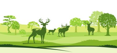 Manzaradaki geyik - vektör illüstrasyonu