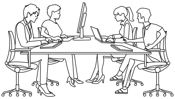 Group of people studying on PC - vector illustration