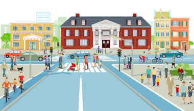 Kaldırımda yaya trafiği var.