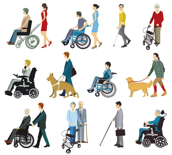 Groep Mensen Met Een Handicap Wandelhulpmiddelen Geïsoleerd — Stockfoto