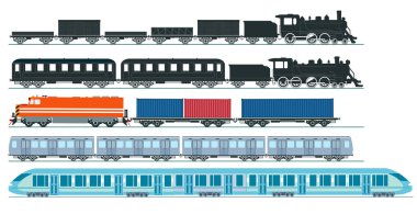 Ekspres tren yük treni buharlı lokomotif, tren vagonu. Yük, set - vektör illüstrasyonu