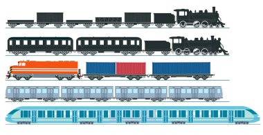 Express train freight train steam locomotive, railroad car. Freight, set - vector illustration clipart